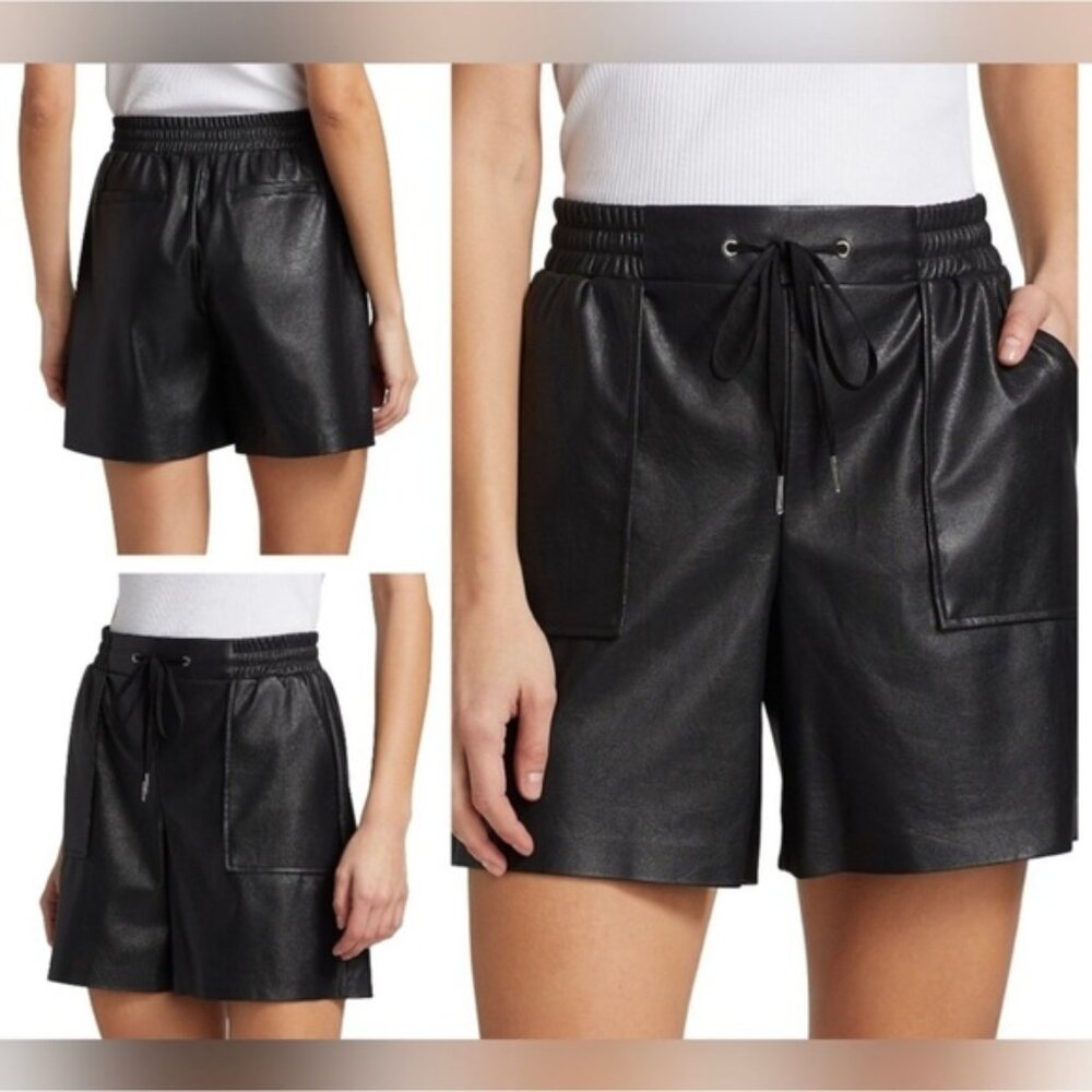 N: Philanthropy Samy Leatherette High-Rise Shorts, Black, Size XS